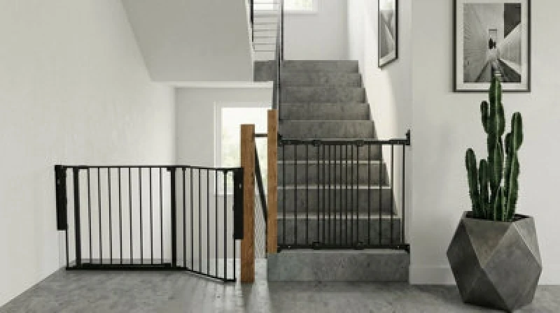 Image of Safetots Solution For Up And Down Staircases, Black, Multi Panels, Up To 154Cm, And, Screw Fit Gate, 67Cm - 105.5Cm