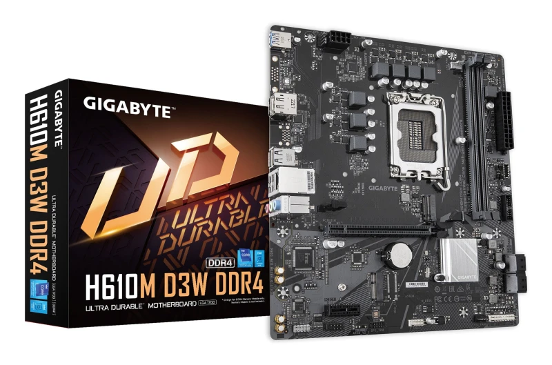 Image of Gigabyte Gigabyte H610M D3W DDR4 Motherboard - Supports 14th Gen. Intel Core CPUs, 5+1+1 phases VRM, up to 3200MHz DDR4, 1xPCIe 3.0 M.2, 1GbE LAN, USB