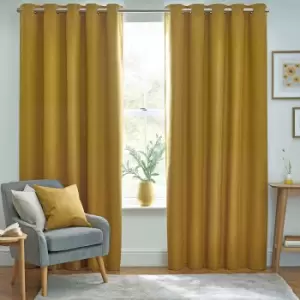 Image of Dawn 100% Blackout Thermal Eyelet Curtains Mustard, Mustard / 229 x 183cm
