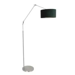 Image of Prestige Chic Floor Lamp with Shade Steel Brushed, Velor Green