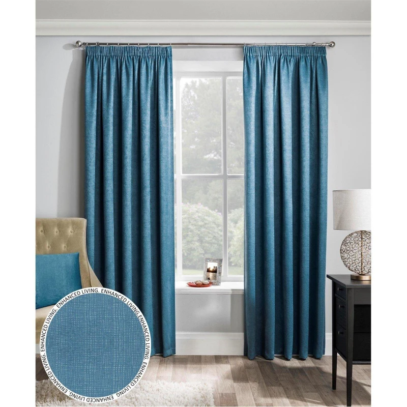 Image of Enhanced Living 'Matrix' Teal - Tape Top Thermal Noise Reducing Dim Out Curtains - Pair Teal
