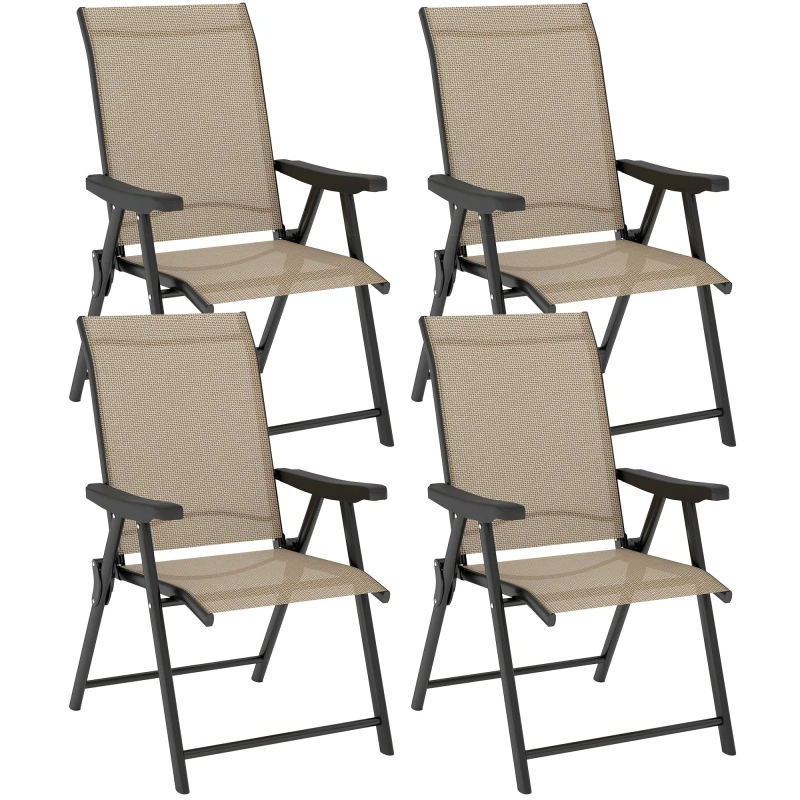 Image of Outsunny 4PCS Folding Chair w/ Breathable Mesh Fabric Seat, Brown Brown