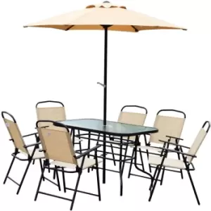 Image of Outsunny 8 Pieces Dining Set Furniture Foldable Chair Table Parasol Beige Garden