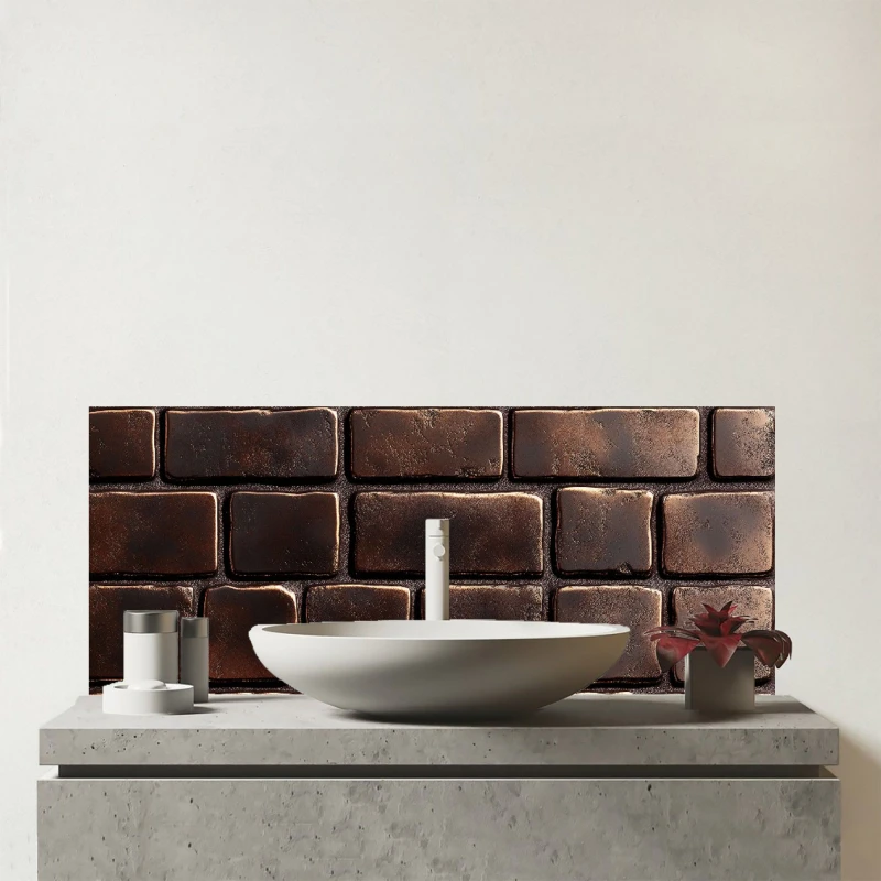 Image of Warren Reed - Designer Bronze Bricks Glass Bathroom Splashback in Brown Brown Unisex