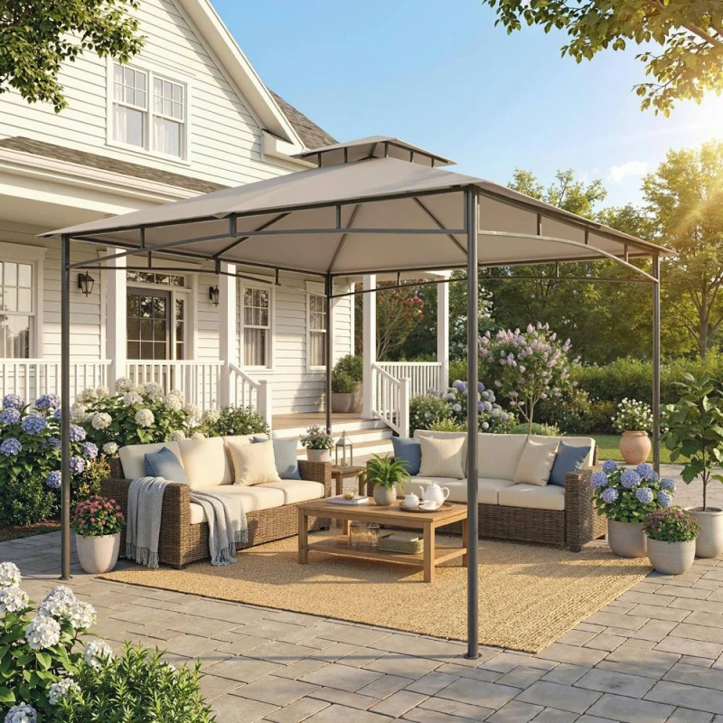 Image of OUTSUNNY 3 x 3m Gazebo, Outdoor Gazebo Canopy with 2-Tier Roof in Beige Beige Unisex