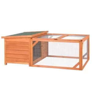Image of PawHut Rabbit Hutch Off-ground - Small Animal House W/ Openable Roof - Orange