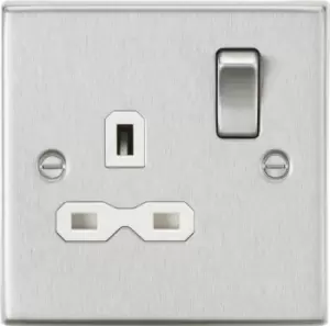 Image of KnightsBridge 13A 1G DP Switched Socket with White Insert - Square Edge Brushed Chrome
