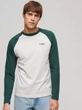 Image of Superdry Essential Baseball Long Sleeve T-Shirt - Light Grey, Light Grey, Size S, Men