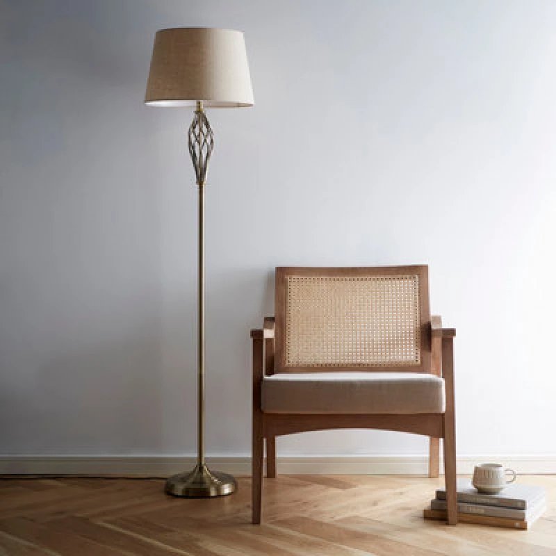 Image of K LIVING Compton Antique Brass Floor Lamp and Lamp Shade Gold