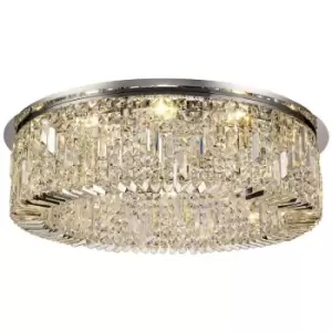 Image of Luminosa Lighting - 80cm Round Flush Chandelier, 12 Light E14, Polished Chrome, Crystal