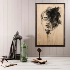 Image of Woman Face Multicolor Decorative Framed Wooden Painting