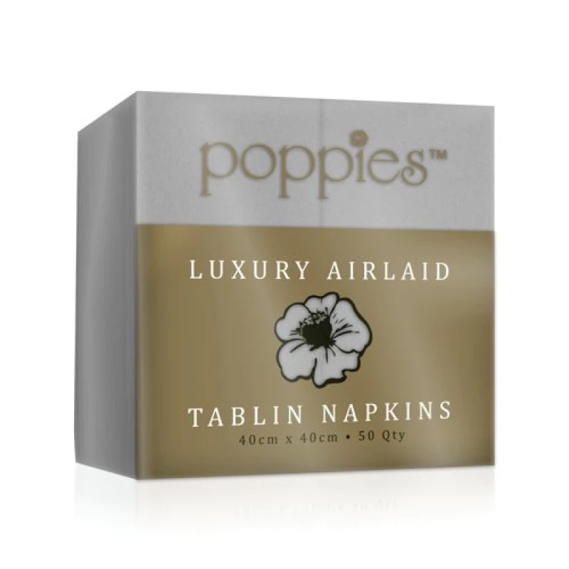 Image of Poppies Tablin Napkins 8 Fold 40cm Grey (500 Pack) 4048GR