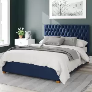 Image of Aspire Monroe Upholstered Ottoman Bed Velvet Navy Small Double
