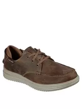 Image of Skechers Proven Leather Moc Toe Shoe, Dark Brown, Size 7, Men