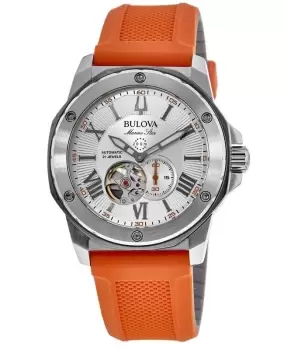 Image of Bulova Marine Star Silver Dial Orange Rubber Strap Mens Watch 98A226 98A226