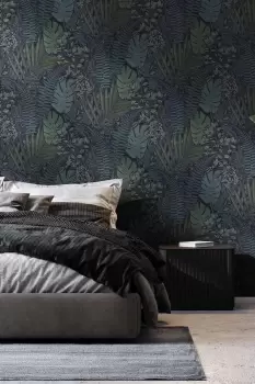 Image of Fresco Hand Drawn Tropic Navy Wallpaper