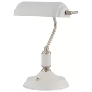 Image of Luminosa Lighting - Banker Table Lamp 1 Light With Toggle Switch, Satin Nickel, Sand White