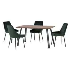 Image of Quebec Rectangular Dining Table with 4 Avery Chairs Green