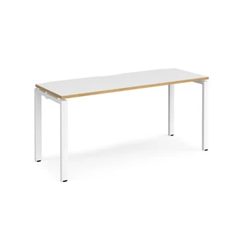 Image of Bench Desk Single Person Rectangular Desk 1600mm White/Oak Tops With White Frames 600mm Depth Adapt