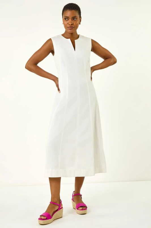 Image of Roman Womens Panel Detail Midi Dress in White Size: 16 White Female 16