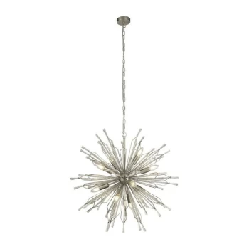 Image of Searchlight STARBURST - 8 Light Satin Silver Ceiling Pendant with Clear Glass Bead Detail