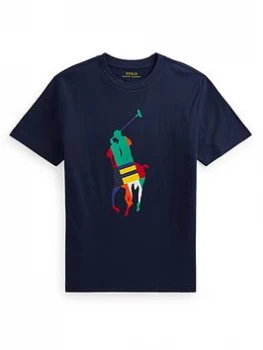 Image of Ralph Lauren Boys Rainbow Pony Print T-Shirt - Navy, Size 8 Years=S