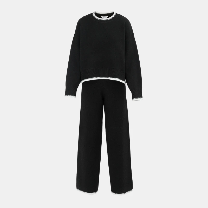 Image of Miso Long sleeve Contrast Hem Set Knitwear Women Black/White female 8 (XS)