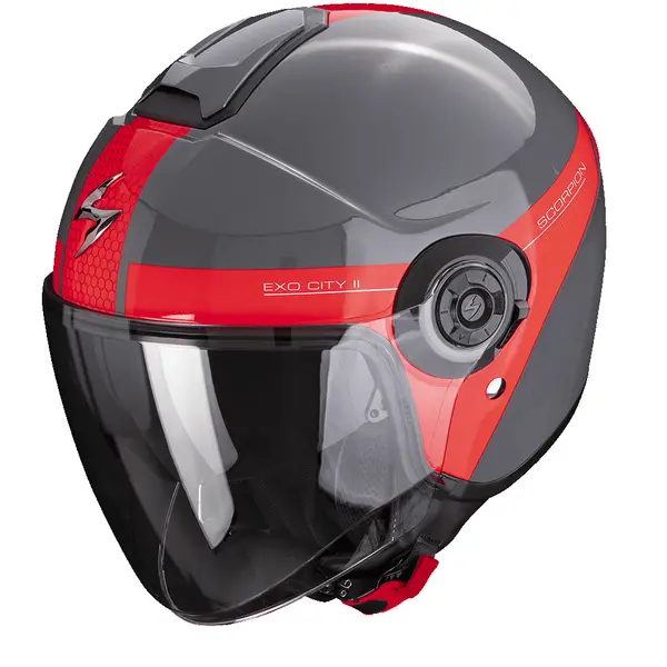 Image of Scorpion Exo-City II Short Grey-Red Jet Helmet M