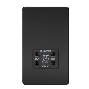 Image of KnightsBridge Screwless Matt Black Shaver Socket Dual Voltage 115/230V - Black Insert