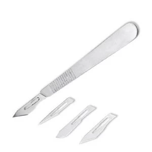 Image of Metal Scalpel Handle with 4 x Nickel Plated No. 3 Blades