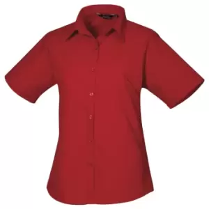 Image of Premier Short Sleeve Poplin Blouse / Plain Work Shirt (14) (Red)