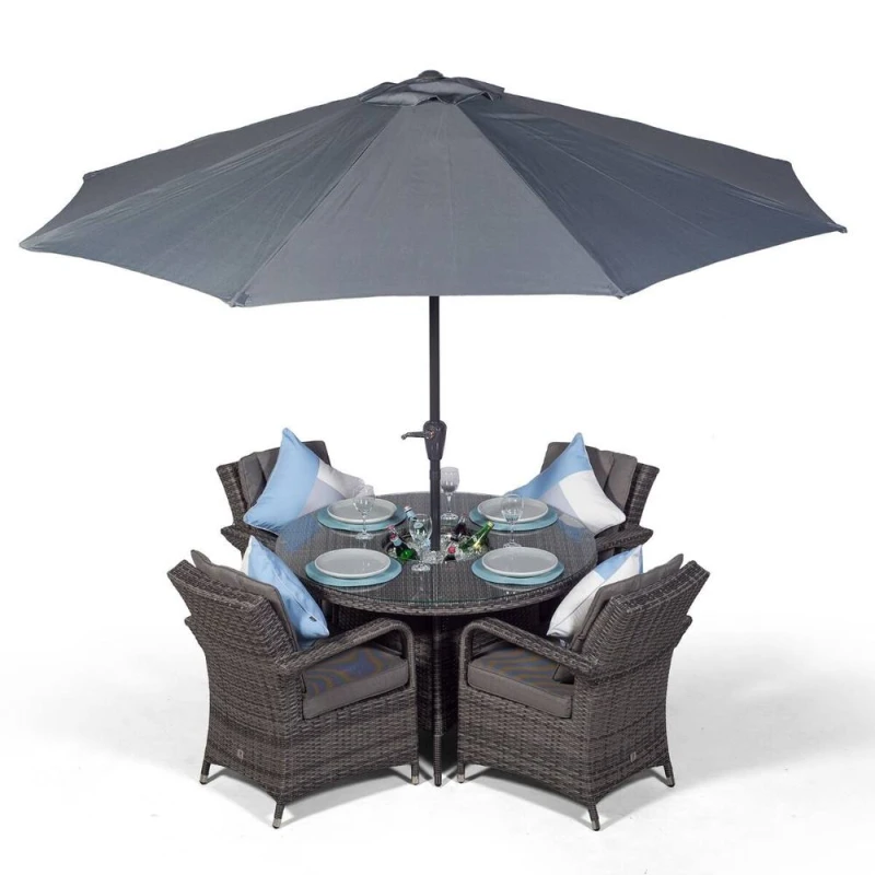 Image of Thats Furniture Arizona Round 4 Seater Patio Dining Set with Ice Bucket Drinks Cooler in Grey Grey Unisex