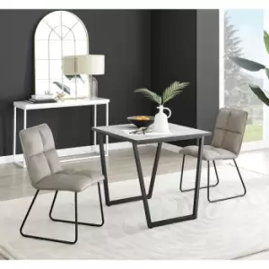 Image of Furniturebox UK - Furniturebox Carson White Marble Effect Square Dining Table & 2 Taupe Menen Velvet Chairs
