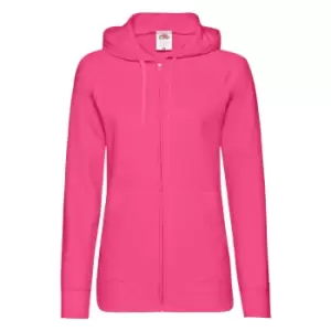 Image of Fruit Of The Loom Ladies Fitted Lightweight Hooded Sweatshirts Jacket / Zoodie (240 GSM) (XS) (Fuchsia)