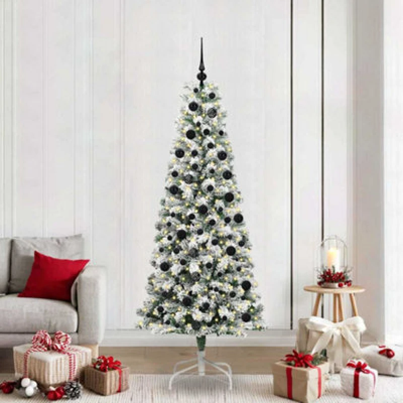 Image of Vidaxl Artificial Hinged Christmas Tree Green And White 210 Cm