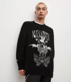 Image of AllSaints Mens Meta Crew Jumper, Black/White, Size: M