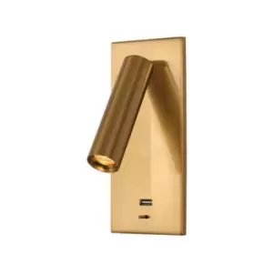 Image of Larissa Alfatar 3W LED Recessed Reading Lamp 3W 3000K Aluminum, Metal With USB Brushed Brass