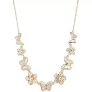 Image of Ladies Marchesa Jewellery Base metal NK 16" BUTTERFLY FRONTAL-GOLD/MOP