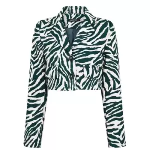 Image of I Saw It First ISAWITFIRST Zebra Print Cropped Blazer - Green