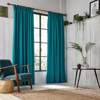 Image of Clarissa Hulse Dark Turquoise Cotton 'Chroma' Lined Curtains - 167cm x 183cm drop