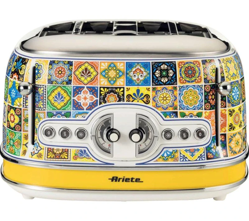 Image of ARIETE Positano 0156/0P 4-Slice Toaster - Yellow & Blue,Silver/Grey,Yellow 8003705122826