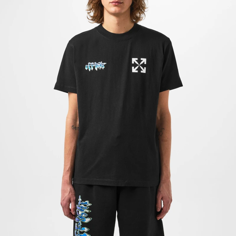 Image of Off White Mens Liquid T-Shirt with Printed Logo Motif Black/White male XXS