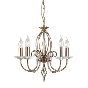 Image of 5 Light Chandelier Aged Brass Finish, E14