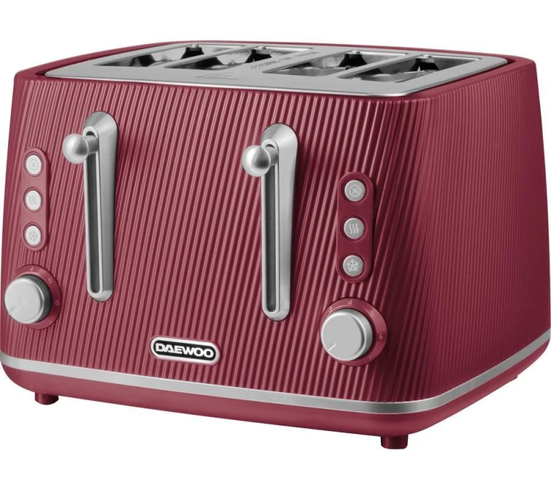 Image of Daewoo Daewoo 'Cascade' 4-Slice Toaster Ridge Textured Finish Defrost Reheat Cancel Size: Large Red Large Unisex 5024996984217