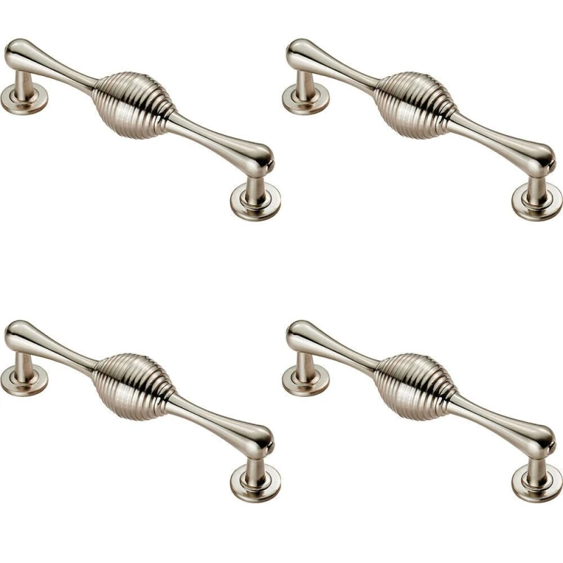Image of Loops 4x Reeded Beehive Handle on Round Rose and Stem 128mm Fixing Centres Nickel Metallics