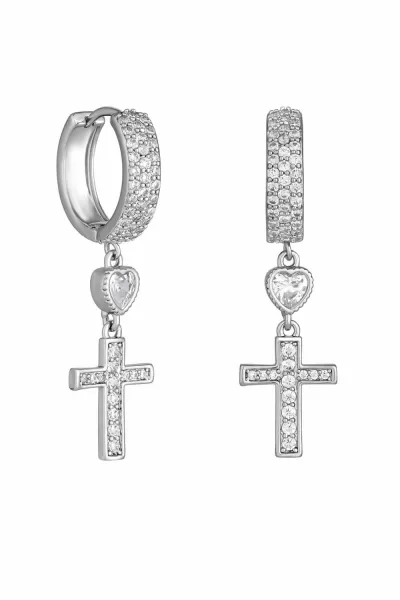 Image of Silver Plated Cubic Zirconia Cross Drop Earrings
