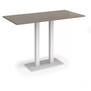 Image of Eros rectangular poseur table with flat white rectangular base and twin uprights 1600mm x 800mm - barcelona walnut