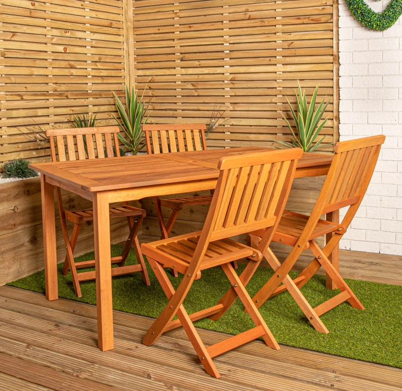 Image of Outdoor 4 Person Rectangular Wooden Garden Patio Dining Table Chairs Set