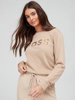 Image of Hugo Boss Embellished Logo Sweatshirt Beige Size L Women