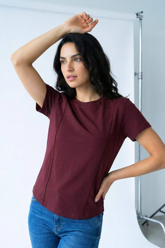 Image of Dusk Womens Premium Stretch T-Shirt in Wine Size: Small Wine Female S
